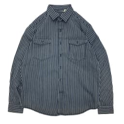 Ami khaki Japanese retro-style work shirt heavyweight pure cotton vertical stripe loose long-sleeved denim shirt