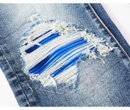 Fashionable New Men's Retro Blue Jeans With Pleated Elastic Perforated Blue Leather Patch Tight Tapered Pants Y2K