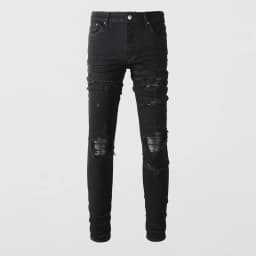 Fashionable New Men's Retro Blue Jeans With Pleated Elastic Perforated Blue Leather Patch Tight Tapered Pants Y2K