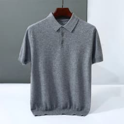 100% Cashmere Short Sleeve Soft Knit Sweater Chic Spring Summer Men's POLO-Neck Pullover Basic Smart Casual Pullover Solid Tops