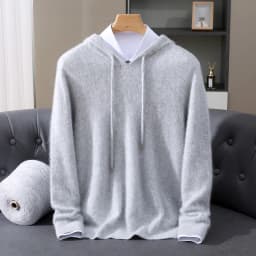 Men's Light Luxury Hooded Pullover Sweater 100% Pure Mink Cashmere Knitted Comfortable Soft Winter Jacket in Various Colors 