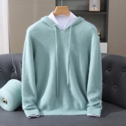 Men's Light Luxury Hooded Pullover Sweater 100% Pure Mink Cashmere Knitted Comfortable Soft Winter Jacket in Various Colors 