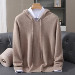 Men's Light Luxury Hooded Pullover Sweater 100% Pure Mink Cashmere Knitted Comfortable Soft Winter Jacket in Various Colors 