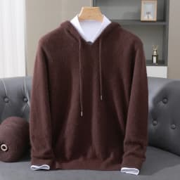 Men's Light Luxury Hooded Pullover Sweater 100% Pure Mink Cashmere Knitted Comfortable Soft Winter Jacket in Various Colors 