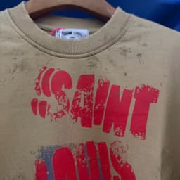 Mens Vintage Distressed Sweatshirt Saint Boxy Raw Cropped Hem Sleeve Sketch Print Top