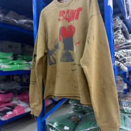 Mens Vintage Distressed Sweatshirt Saint Boxy Raw Cropped Hem Sleeve Sketch Print Top