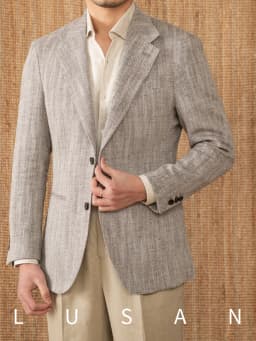 Cotton and linen herringbone pattern business gentleman thin half-lining suit NAPOLI casual slim suit men's