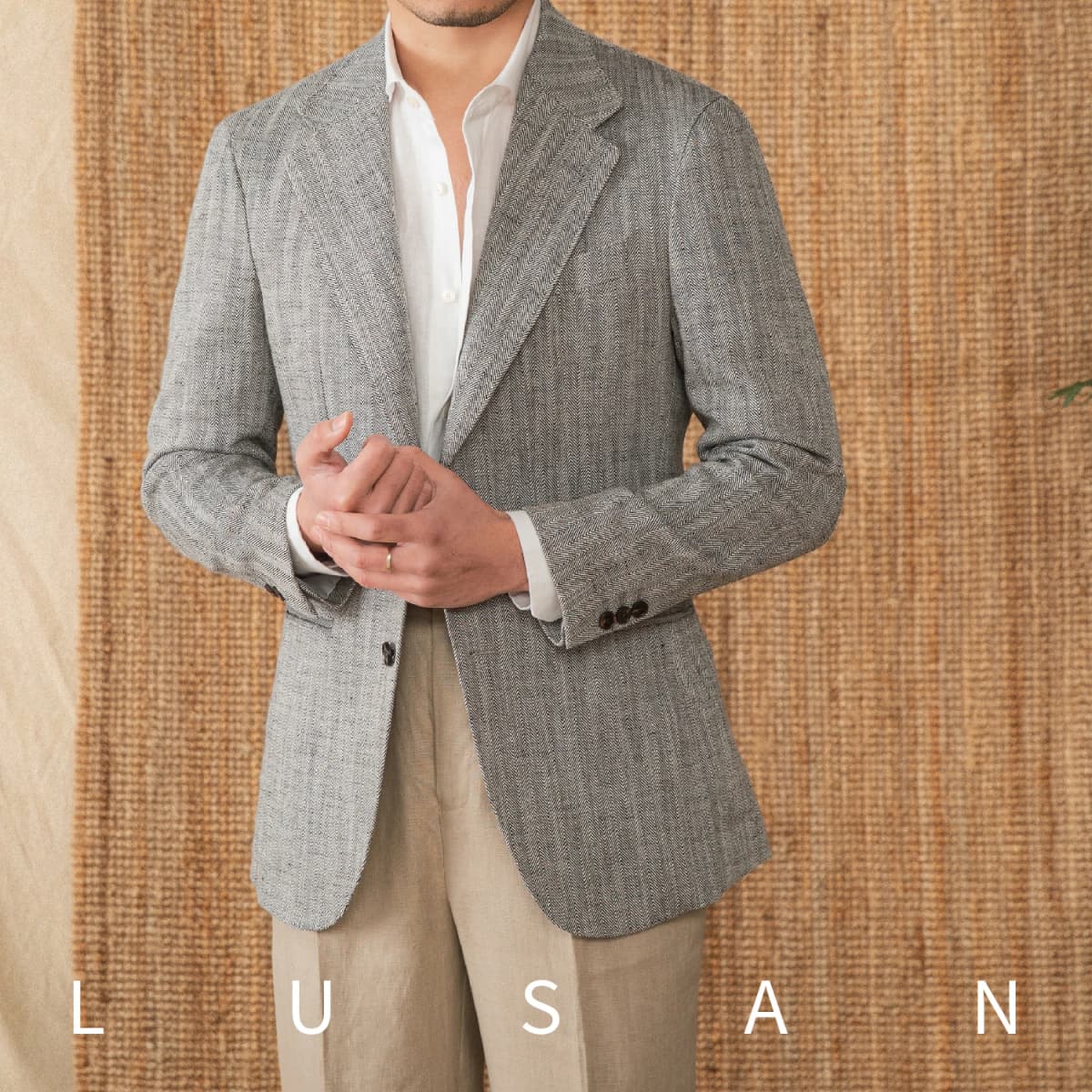 Cotton and linen herringbone pattern business gentleman thin half-lining suit NAPOLI casual slim suit men's