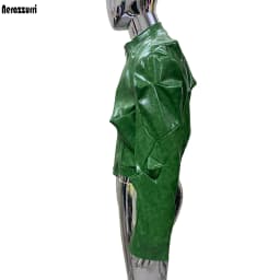 Nerazzurri Autumn Short Shiny Bright Green Deconstruction Pu Leather Jacket Men Luxury Designer Punk Style Menswear Streetwear