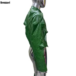 Nerazzurri Autumn Short Shiny Bright Green Deconstruction Pu Leather Jacket Men Luxury Designer Punk Style Menswear Streetwear