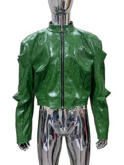 Nerazzurri Autumn Short Shiny Bright Green Deconstruction Pu Leather Jacket Men Luxury Designer Punk Style Menswear Streetwear