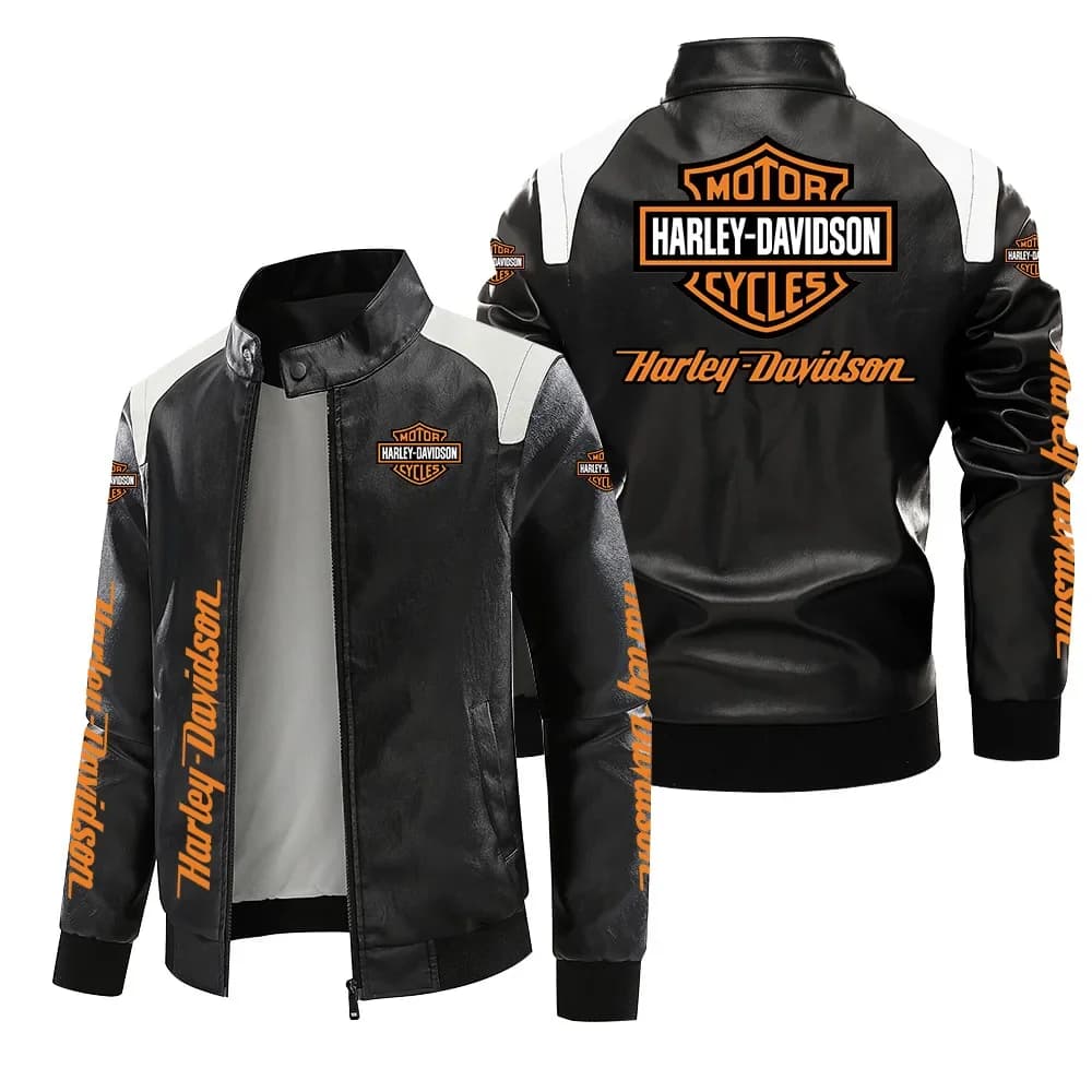 New Harley Davidson Printing Motorcycle Jacket Autumn Winter Keep Warm PU Leather Jacket Outdoor Sports Waterproof Coat