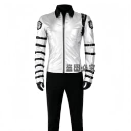 Impersonator Michael Jackson Costumes Jacket BAD Tour Silver Removable Triangle Bodysuit