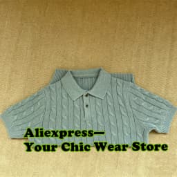 Male Shirts Vintage Men's Cotton Thick Fried Dough Twists Stand Collar Knitwear Short Sleeve Top
