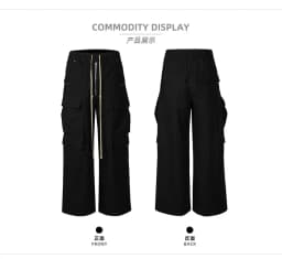 MIJKO Wide Leg Drawstring Black Cargo Pants Unisex Straight Baggy Casual Overalls Men's Streetwear Loose Oversized Trousers