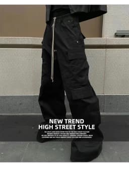 MIJKO Wide Leg Drawstring Black Cargo Pants Unisex Straight Baggy Casual Overalls Men's Streetwear Loose Oversized Trousers