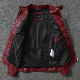 2025 Fashion Genuine Sheepskin Tanned Leather Jacket Men Vintage Motorcycle Wine Red Zipper Moto Biker Clothing Slimfit Coats