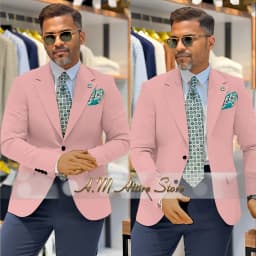 Men's 2 Piece Suit Set with Green Blazer and Navy Pants Slim Fit Formal Business Wedding Dating Prom Party Outfit Custom Tuxedo