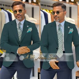 Men's 2 Piece Suit Set with Green Blazer and Navy Pants Slim Fit Formal Business Wedding Dating Prom Party Outfit Custom Tuxedo