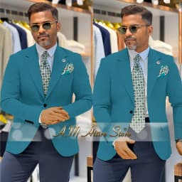 Men's 2 Piece Suit Set with Green Blazer and Navy Pants Slim Fit Formal Business Wedding Dating Prom Party Outfit Custom Tuxedo