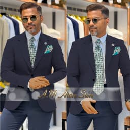 Men's 2 Piece Suit Set with Green Blazer and Navy Pants Slim Fit Formal Business Wedding Dating Prom Party Outfit Custom Tuxedo