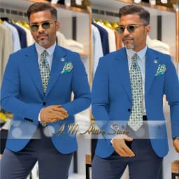 Men's 2 Piece Suit Set with Green Blazer and Navy Pants Slim Fit Formal Business Wedding Dating Prom Party Outfit Custom Tuxedo