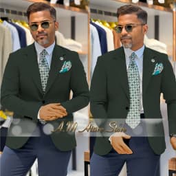 Men's 2 Piece Suit Set with Green Blazer and Navy Pants Slim Fit Formal Business Wedding Dating Prom Party Outfit Custom Tuxedo