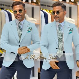 Men's 2 Piece Suit Set with Green Blazer and Navy Pants Slim Fit Formal Business Wedding Dating Prom Party Outfit Custom Tuxedo
