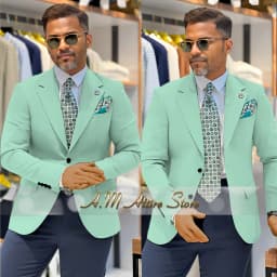 Men's 2 Piece Suit Set with Green Blazer and Navy Pants Slim Fit Formal Business Wedding Dating Prom Party Outfit Custom Tuxedo