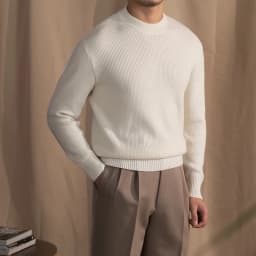 Lusanxian Birthday Leisure Micro-wide Thick Needle Crewneck Knitwear 30% Wool Pullover Long Sleeve Warm Sweater for Men