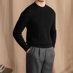 Lusanxian Birthday Leisure Micro-wide Thick Needle Crewneck Knitwear 30% Wool Pullover Long Sleeve Warm Sweater for Men