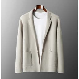 100% Merino Wool Men's Suit Collar Knitted Cardigan Autumn Winter Thickened Solid Color Suit Shirt Cashmere Jacket Sweater