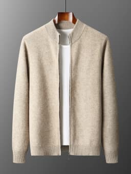 100% Merino Wool Men's Knitwear Cardigans Autumn Winter Thick Zipper Sweater Mock Neck Cashmere Simplicity Comfortable Coat