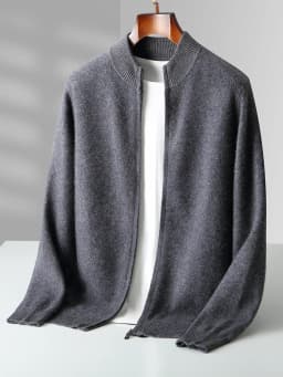 100% Merino Wool Men's Knitwear Cardigans Autumn Winter Thick Zipper Sweater Mock Neck Cashmere Simplicity Comfortable Coat