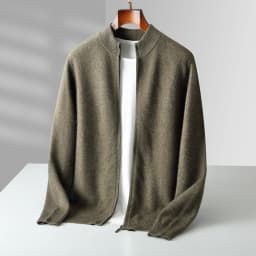 100% Merino Wool Men's Knitwear Cardigans Autumn Winter Thick Zipper Sweater Mock Neck Cashmere Simplicity Comfortable Coat