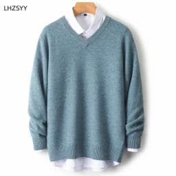 LHZSYY Men's V-Neck Cashmere Sweater 23Autumn Winter New Thick Solid Pullovers Loose Knit Base Shirt Business Casual Jacket Tops