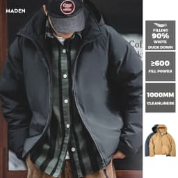 Maden Winter Hooded Down Jacket for Men White Duck Down Filling Thickened Warm Outer Coat Outdoor Windproof Parkas Black Jacket