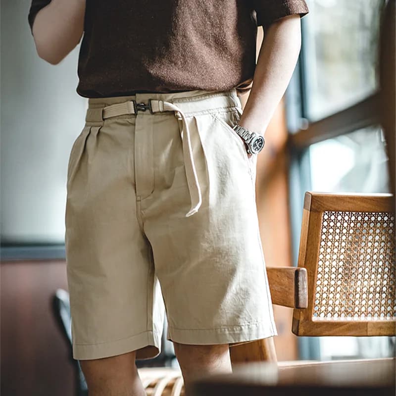 Maden Vintage Buckle Belt Straight Shorts with Outdoor Casual Five-point Pants for Men's New Summer Fashion