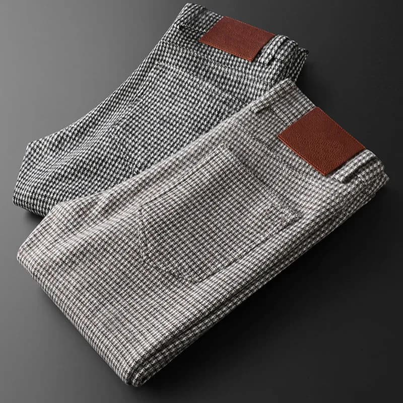 Gray Plaid Pants Men's Casual Slim Slim Straight Leg Business Pants Fall Men's Woolen Pants