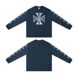 Vintage Distressed Blue West Coast Choppers Waffle Long Sleeve Fading Cross Print Round Neck Tshirts Men Women Oversized Outfit