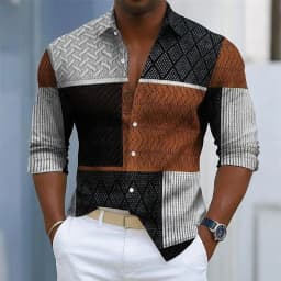 Men's retro plaid print long-sleeved shirt, button-down front for everyday wear, relaxed fit, business casual top.