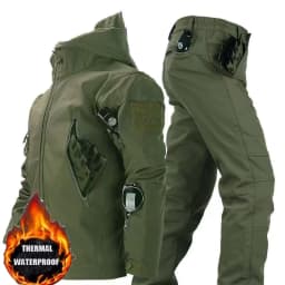 Tactical Men Winter Set Fleece Parkas Cargo Jackets Windbreak Hiking Camping Pant Climbing Tracksuit Sharkskin Casual Hood Coats
