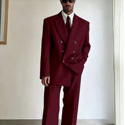 Men's Tan Double-Breasted Oversized Suit Loose-Fit Two Piece(Jacket+Pants) Set Trendy Tailoring Blazer Formal Casual Office Wear