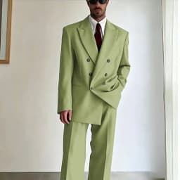 Men's Tan Double-Breasted Oversized Suit Loose-Fit Two Piece(Jacket+Pants) Set Trendy Tailoring Blazer Formal Casual Office Wear