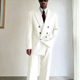 Men's Tan Double-Breasted Oversized Suit Loose-Fit Two Piece(Jacket+Pants) Set Trendy Tailoring Blazer Formal Casual Office Wear