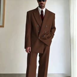 Men's Tan Double-Breasted Oversized Suit Loose-Fit Two Piece(Jacket+Pants) Set Trendy Tailoring Blazer Formal Casual Office Wear