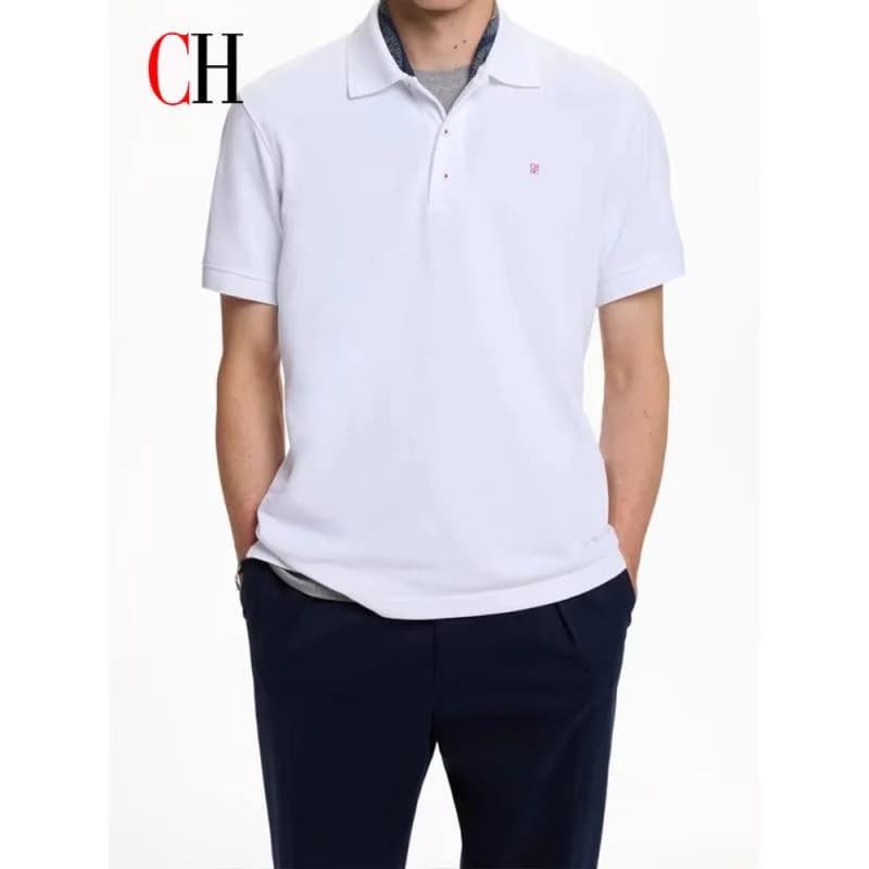 CH Breathable Mens Polo Shirts Lapel Button Short Sleeve Tiny Logo Solid Color Multi Colors Business Casual Tees