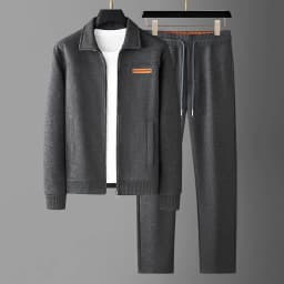 JSBD Winter Italian Old Money Style Warm Fleece Thick Wool Tweed Two-Piece Men's Lapel Cardigan Casual Sportswear Set
