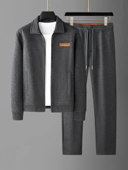JSBD Winter Italian Old Money Style Warm Fleece Thick Wool Tweed Two-Piece Men's Lapel Cardigan Casual Sportswear Set