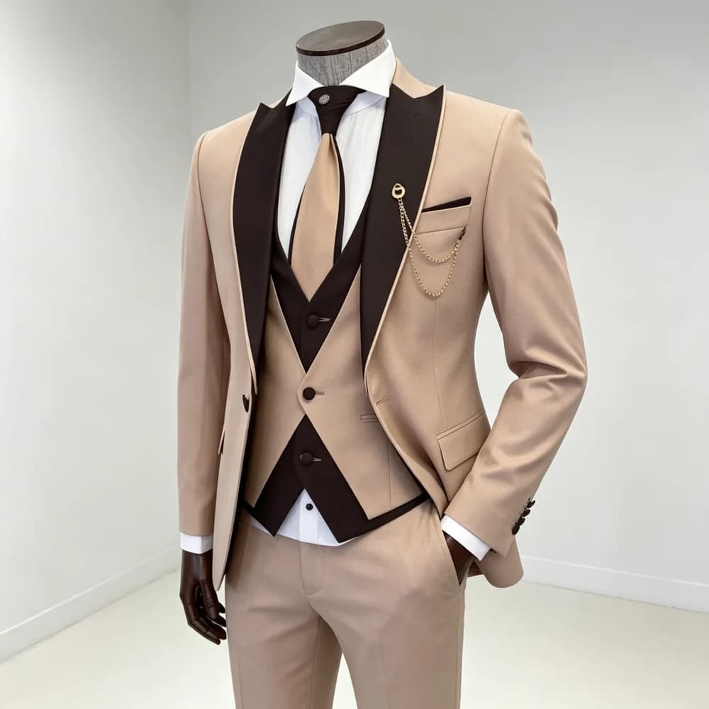 Men's Solid Slim Fit 3-Piece Business Suit Set with Blazer Vest And Pants for Wedding Party Luxury Fashion Tuxedo
